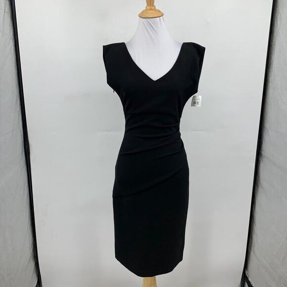 Diane Von Furstenberg Dress Womens 0 Black Bevin Ruched Crepe Sheath Side Zip - Picture 2 of 16